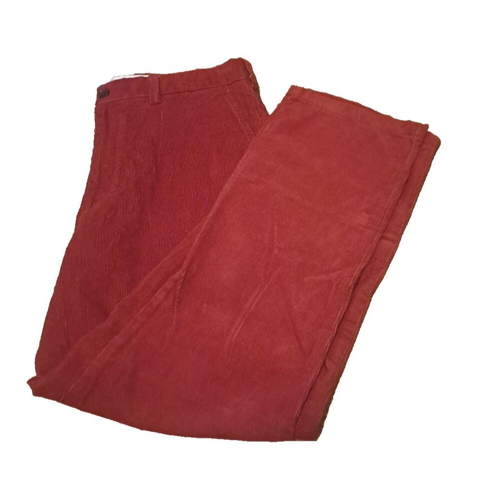 Mens Lands End Corduroy Pants Currant Red 38x30 Tailored Fit Cotton Pleated